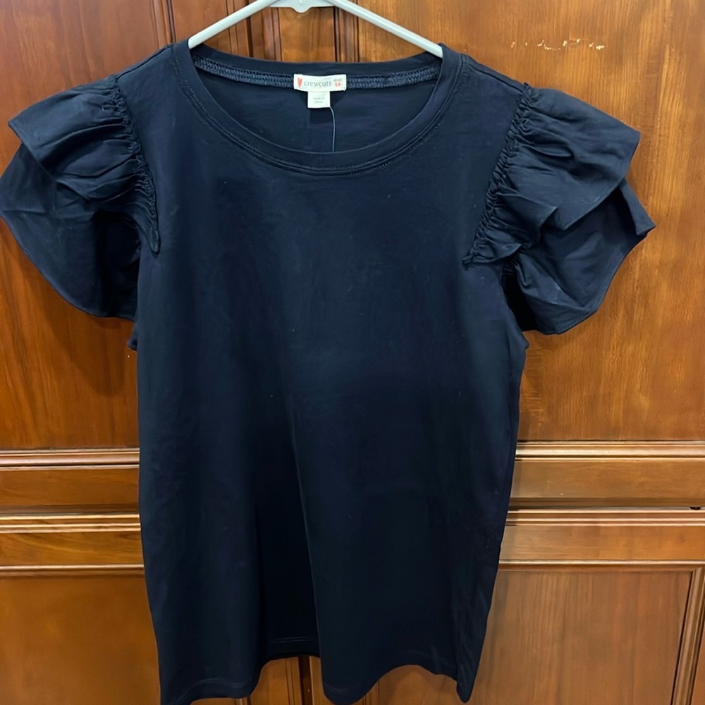 Navy flutter sleeve shirt